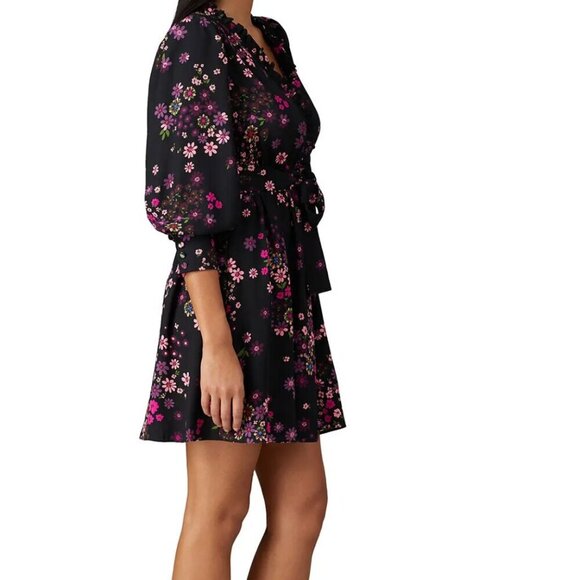 Kate Spade Bora Floral Print Fit & Flare Dress Black Pink Purple Size 8 - Picture 2 of 8